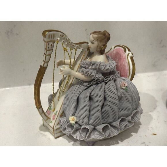 Irish Dresden  "Christine" Playing Harp Celtic Melodie Emerald Collection 3 5/8” - Picture 14 of 14